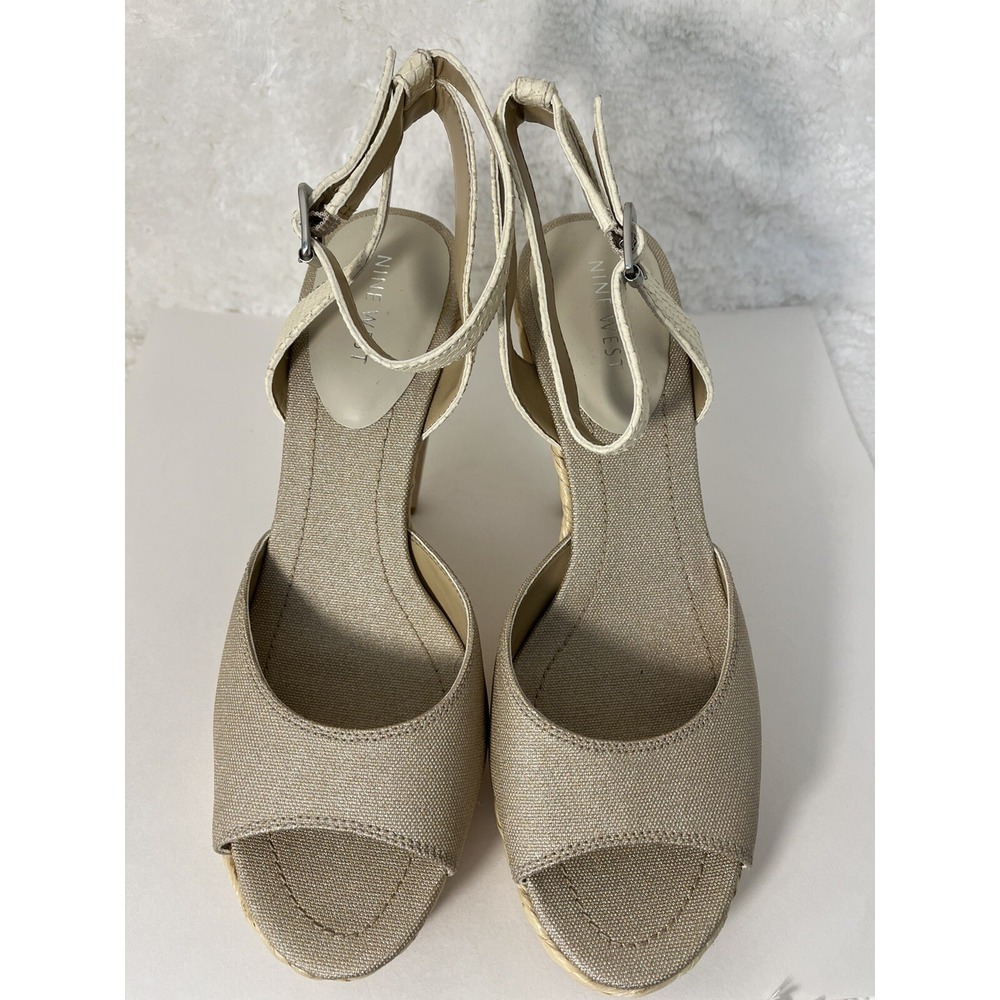 Nine West Textile Snakeskin Ankle Strap Woven Platform Chunky Sandal Heel Sz 8 - Picture 4 of 11